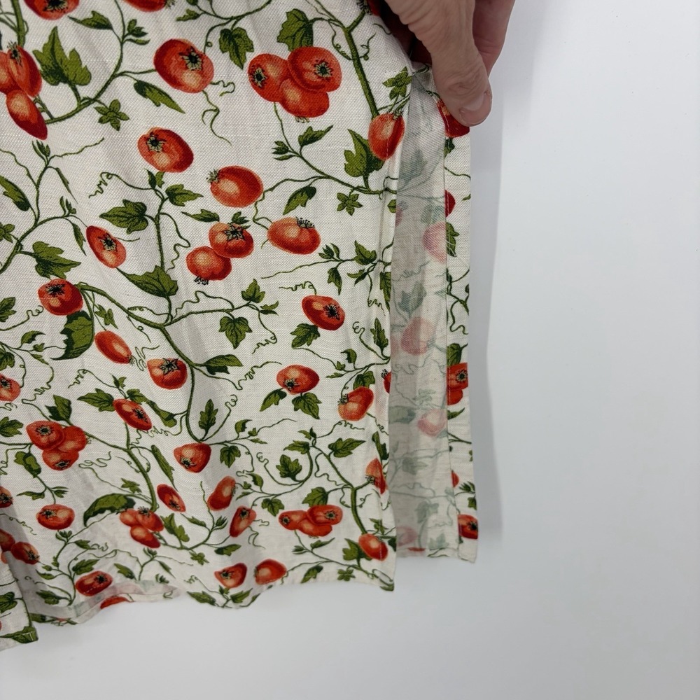 JANE + DELANCEY Tomato Print Midi Shirt Dress S Linen Blend Cottage Garden Natur - Picture 9 of 15